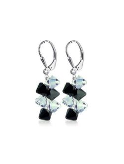 Cluster Style Swarovski Elements Crystal Handmade Sterling Silver Leverback Drop Earrings