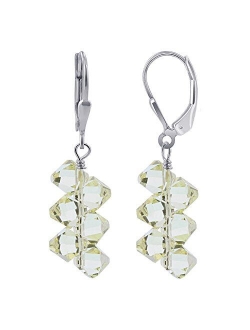 Cluster Style Swarovski Elements Crystal Handmade Sterling Silver Leverback Drop Earrings