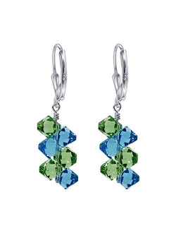 Cluster Style Swarovski Elements Crystal Handmade Sterling Silver Leverback Drop Earrings