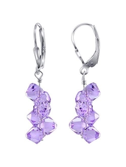 Cluster Style Swarovski Elements Crystal Handmade Sterling Silver Leverback Drop Earrings