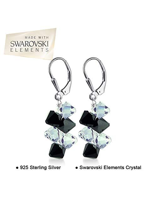 Cluster Style Swarovski Elements Crystal Handmade Sterling Silver Leverback Drop Earrings