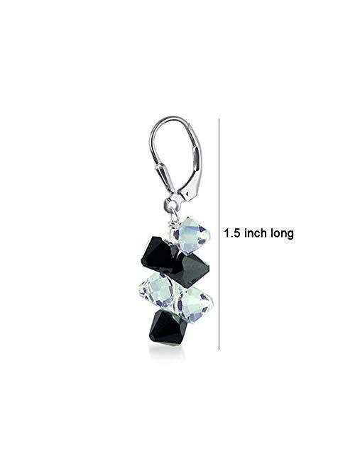 Cluster Style Swarovski Elements Crystal Handmade Sterling Silver Leverback Drop Earrings