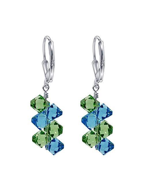 Cluster Style Swarovski Elements Crystal Handmade Sterling Silver Leverback Drop Earrings