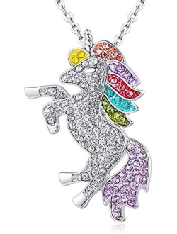 ALoveSoul Silver Tone Little Princess Rainbow Unicorn Pendant Girl Ladies Fashion Necklace Gift for Women