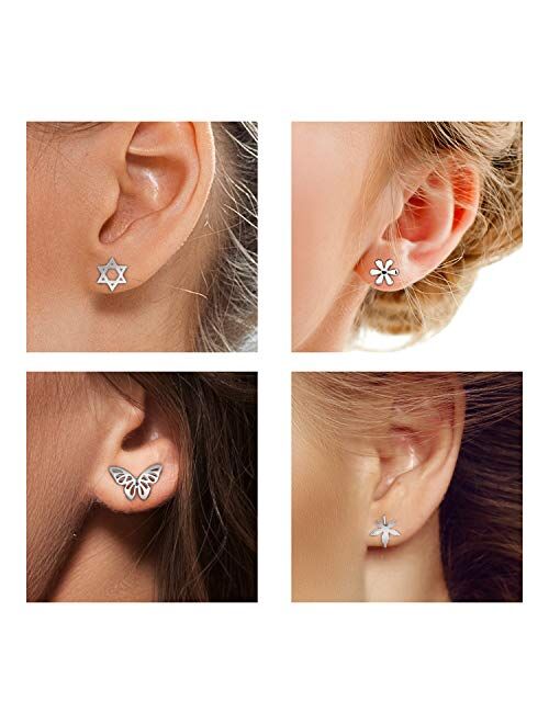 TAMHOO 30 Pairs Assorted Stainless Steel Stud Earrings for Teen Girls - Hypoallergenic Stud Earrings -Fairy earrings Faux Pearl Earrings Pink CZ Cat Stud Earrings