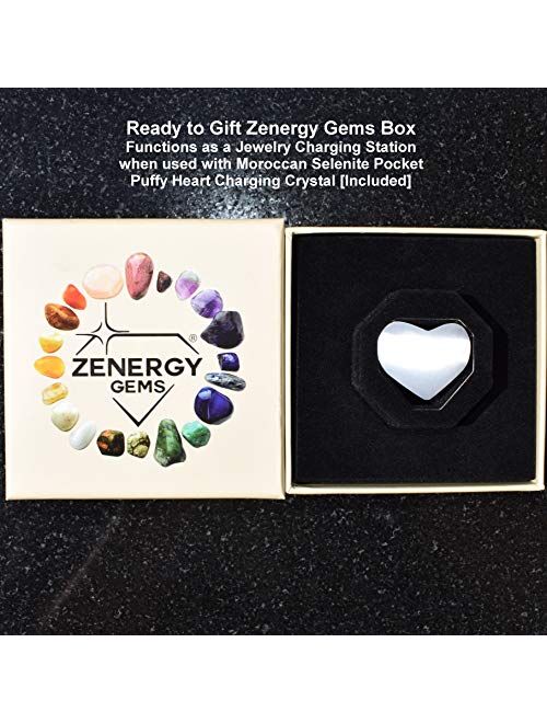 Zenergy Gems Selenite Charged Natural Gemstone Chip Necklaces + Selenite Puffy Heart Charger [Included]