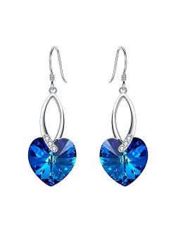 EleQueen 925 Sterling Silver CZ Love Heart French Hook Dangle Earrings Made with Swarovski Crystals