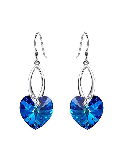 EleQueen 925 Sterling Silver CZ Love Heart French Hook Dangle Earrings Made with Swarovski Crystals