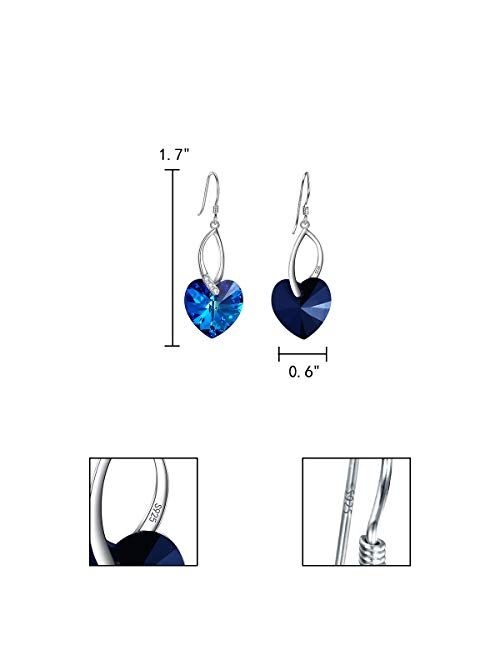 EleQueen 925 Sterling Silver CZ Love Heart French Hook Dangle Earrings Made with Swarovski Crystals