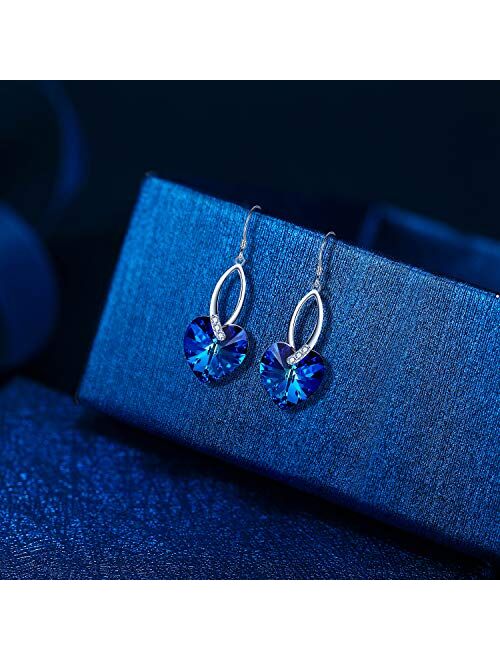 EleQueen 925 Sterling Silver CZ Love Heart French Hook Dangle Earrings Made with Swarovski Crystals