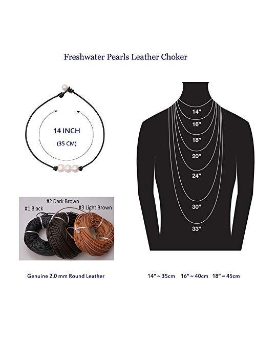 Charming Collection Women White 3 Cultured Freshwater Pearls Choker Necklace on Genuine Leather Cord Knotted Jewelry