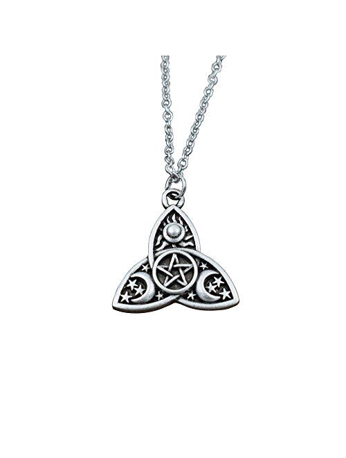 SanLan Triple Moon Goddess Triquetra Pentacle Necklace Pagan Wicca Pendant Necklace