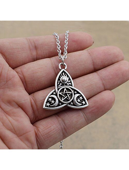 SanLan Triple Moon Goddess Triquetra Pentacle Necklace Pagan Wicca Pendant Necklace