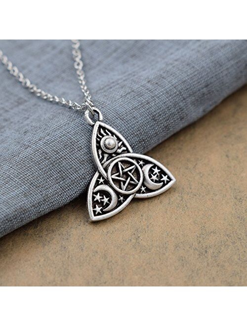 SanLan Triple Moon Goddess Triquetra Pentacle Necklace Pagan Wicca Pendant Necklace