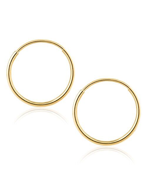 14k Yellow Gold Women's Endless Tube Hoop Earrings 1mm-1.5mm Thick 10mm - 60mm Diameter