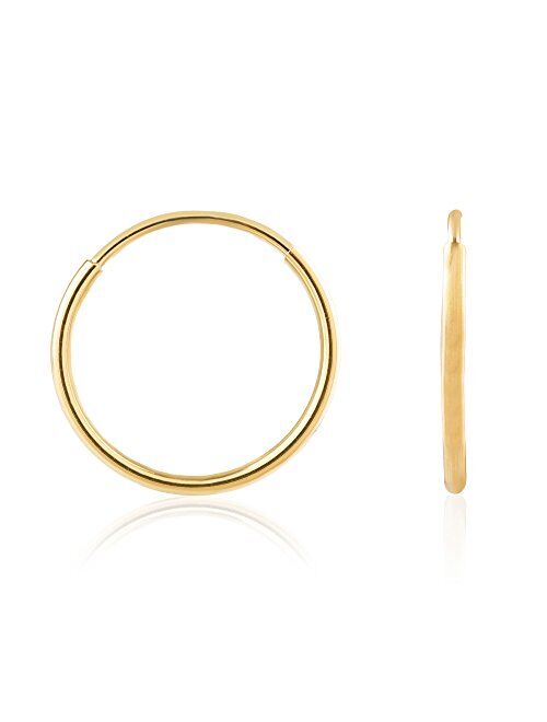 14k Yellow Gold Women's Endless Tube Hoop Earrings 1mm-1.5mm Thick 10mm - 60mm Diameter