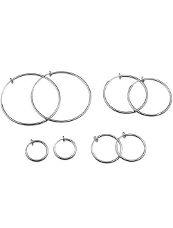 Evelots Clip on Spring Hoop Earrings-Gold/Silver-Comfy Pinch/Nickel Free-4 Sizes