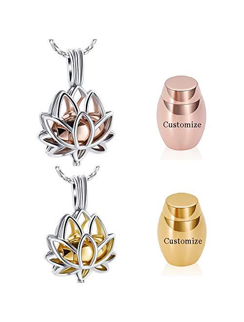 Imrsanl Cremation Jewelry for Ashes - Lotus Flower Ashes Pendant Necklace with Mini Keepsake Urn Memorial Ash Jewelry