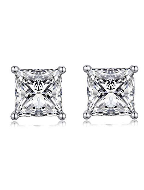 Han han Sparkling Cubic Zirconia Stud Earrings 925 Sterling Silver Round Cut CZ Diamond Stud Earrings Nickel-Free Hypoallergenic Earrings for Women Men Unisex Earrings 4M