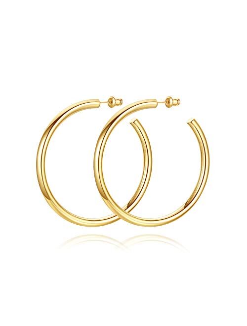 Howoo 14K Gold Plated Chunky Gold Hoops High Polished Gold Hoop Earrings for Women