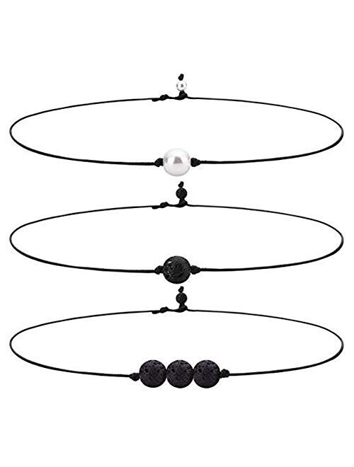 HIIXHC Single Pearl Choker Necklace on Genuine Leather Cord for Women Handmade Choker Jewelry Gift