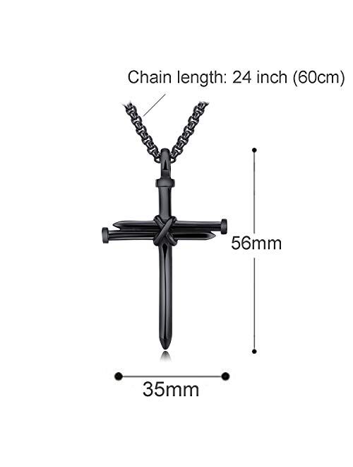 HIJONES Men's Stainless Steel Nail Cross Charm Pendant Necklace Polished Gold Silver Black Rose Gold