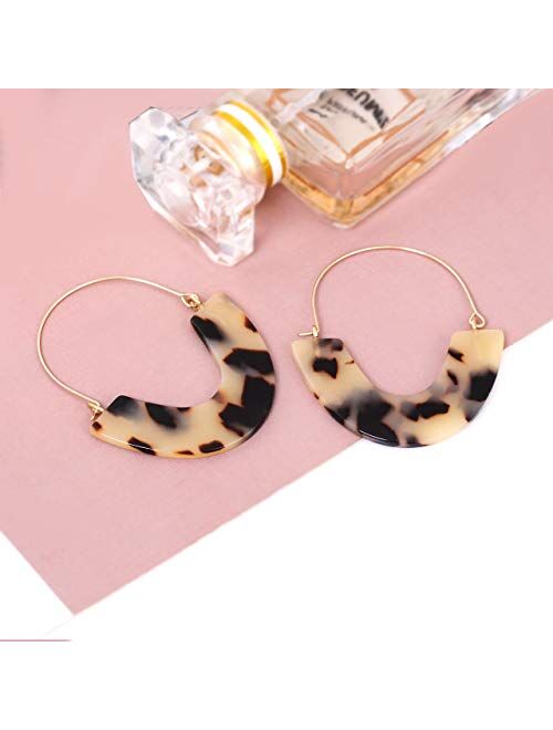 CEALXHENY Acrylic Earrings Tortoise Hoop Earrings Statement Wire Resin Earrings Fan Drop Dangle Earring for Women