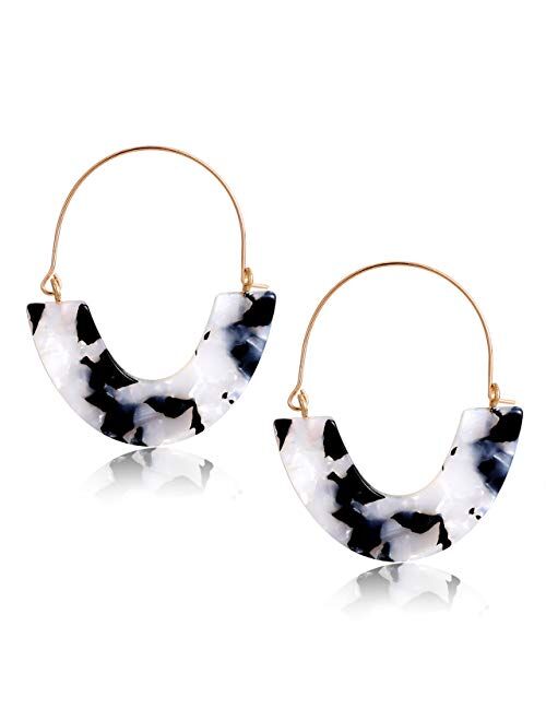 CEALXHENY Acrylic Earrings Tortoise Hoop Earrings Statement Wire Resin Earrings Fan Drop Dangle Earring for Women