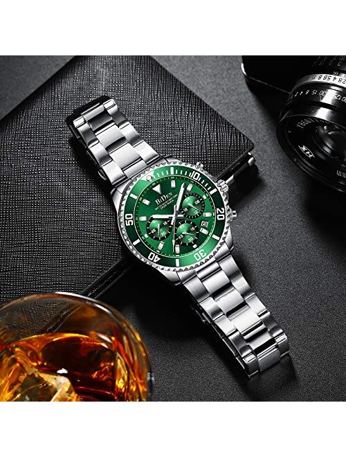 Mens Watches Chronograph Stainless Steel Waterproof Date Analog Quartz Fashion Business Wrist Watches for Men