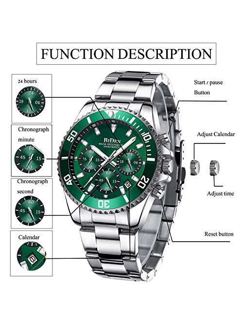 Mens Watches Chronograph Stainless Steel Waterproof Date Analog Quartz Fashion Business Wrist Watches for Men