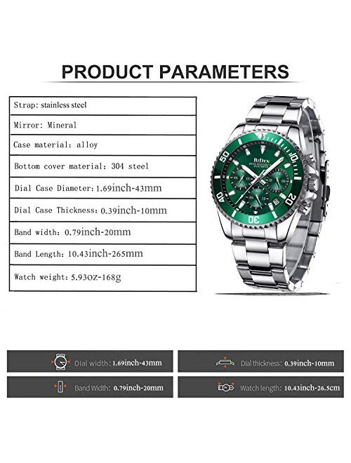 Mens Watches Chronograph Stainless Steel Waterproof Date Analog Quartz Fashion Business Wrist Watches for Men