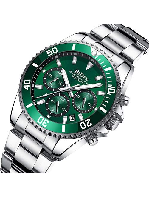 Mens Watches Chronograph Stainless Steel Waterproof Date Analog Quartz Fashion Business Wrist Watches for Men