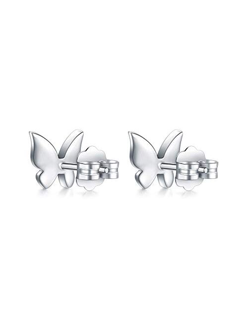 925 Sterling Silver Stud Earrings, BoRuo Cubic Zirconia Butterfly Earrings