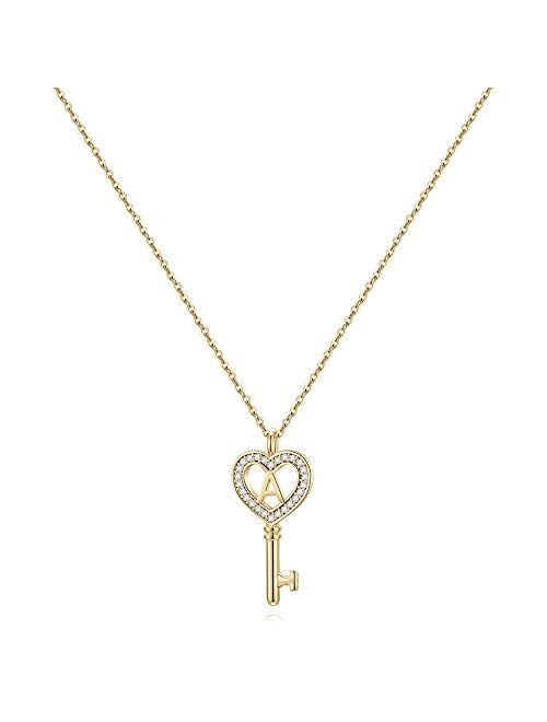 MONOZO Initial Necklacefor Women Gold, 14K Gold Plated Letter Charm Necklaces Cubic Zirconia Pendant Key Initial Necklace for Women Her Teen Girls Birthday