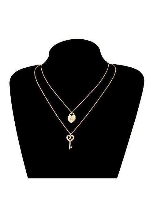 MONOZO Initial Necklacefor Women Gold, 14K Gold Plated Letter Charm Necklaces Cubic Zirconia Pendant Key Initial Necklace for Women Her Teen Girls Birthday