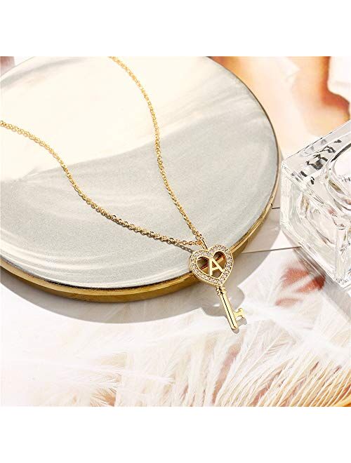 MONOZO Initial Necklacefor Women Gold, 14K Gold Plated Letter Charm Necklaces Cubic Zirconia Pendant Key Initial Necklace for Women Her Teen Girls Birthday