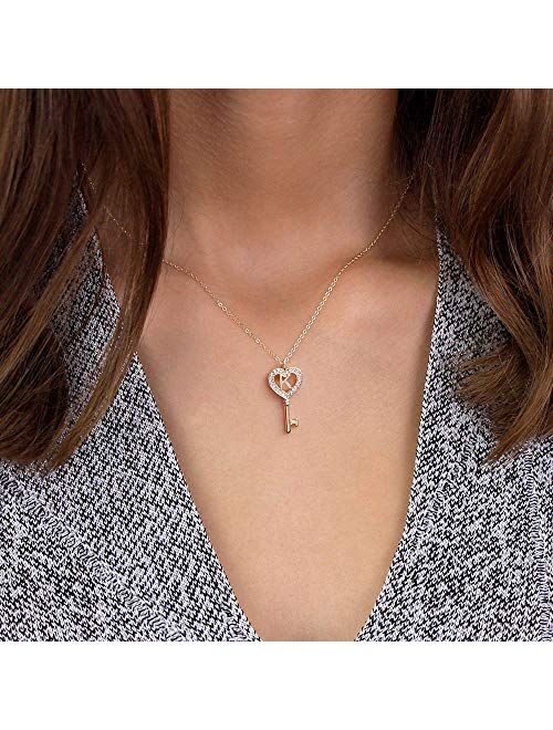 MONOZO Initial Necklacefor Women Gold, 14K Gold Plated Letter Charm Necklaces Cubic Zirconia Pendant Key Initial Necklace for Women Her Teen Girls Birthday