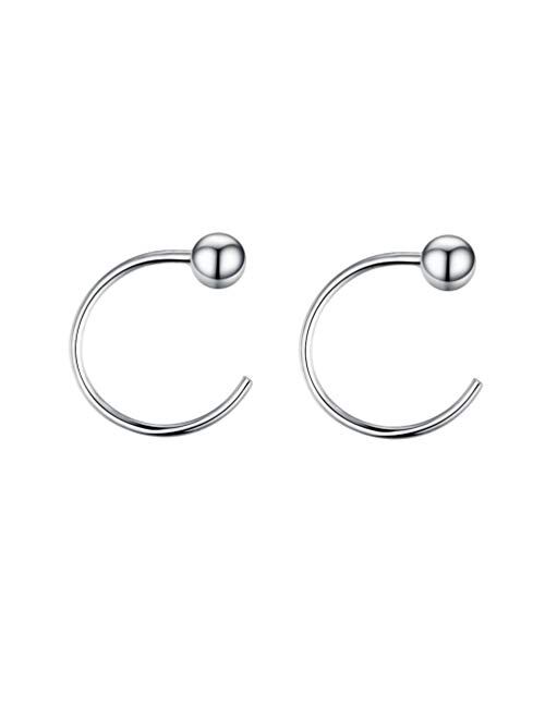 3mm Ball Half Small Piercing Hoop Studs Earrings for Cartilage Women Girls Sensitive Ears Sterling Silver Cuff Wrap Minimalist Huggie Hoops Nose Ring Hypoallergenic Gifts