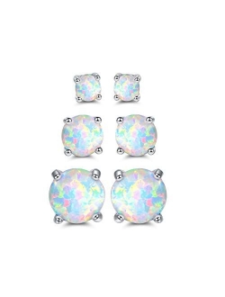 Barzel 18K White Gold Plated Created Opal Stud Earrings 3 Pack Set