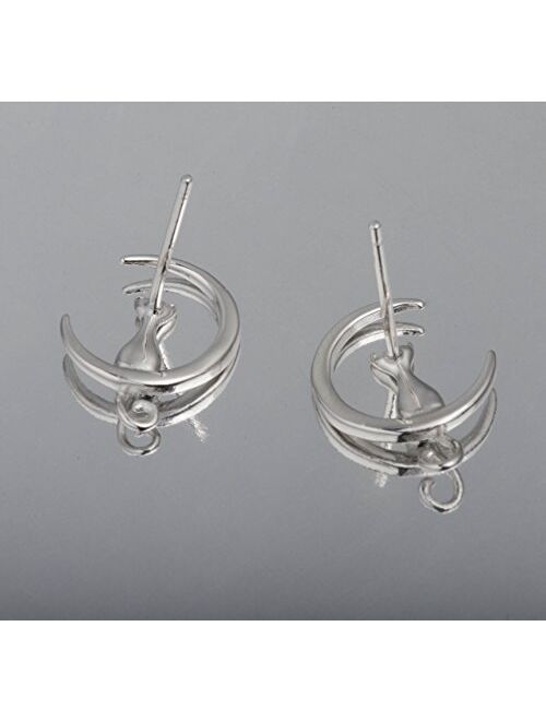 S.Leaf Sterling Silver Earrings Cat Moon Earrings Cat Lovers Gift for Women