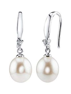 Freshwater Cultured Pearl Earrings for Women Sterling Silver Dangle Earring with Cubic Zirconia