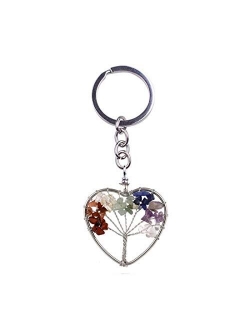 Joya Gift Tree of Life Keychain Natural Crystal Stone Handmade DIY Keychain Charm Pendant Necklace