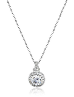 Platinum-Plated Sterling Silver Swarovski Zirconia Round-Cut Antique Pendant Necklace, 18"