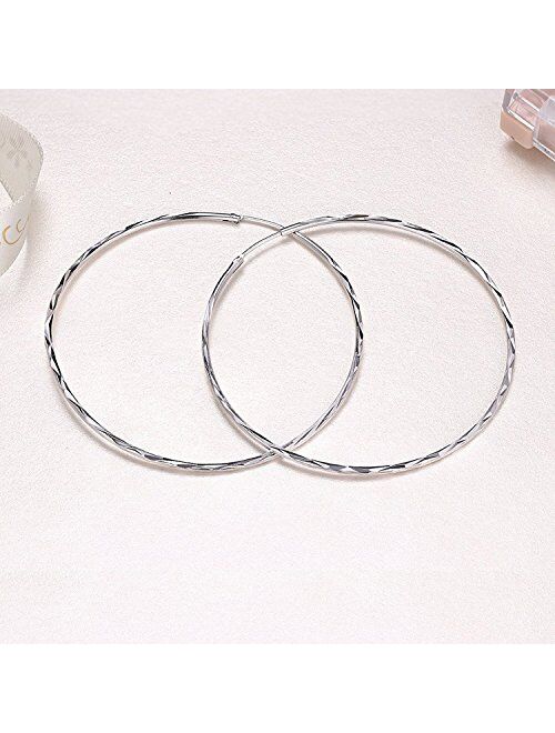 POPLYKE 925 Sterling Silver Circle Endless Hoop Earrings for Women Girls 20 30 40 50 60mm