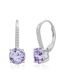 Lesa Michele Womens Round Cubic Zirconia Drop Lever Back Bridal Gift Earrings in Sterling Silver