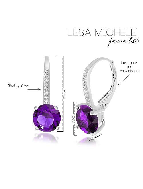 Lesa Michele Womens Round Cubic Zirconia Drop Lever Back Bridal Gift Earrings in Sterling Silver