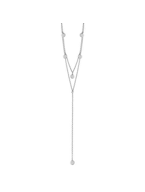 SHEGRACE 925 Sterling Silver Double Layered Necklace, with Three Round AAA Zircon Pendant 16"~17.3"