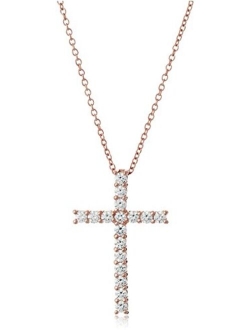 Platinum or Gold Plated Sterling Silver Cross Pendant Necklace with Swarovski Zirconia, 18"