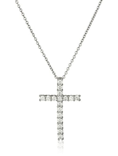 Platinum or Gold Plated Sterling Silver Cross Pendant Necklace with Swarovski Zirconia, 18"