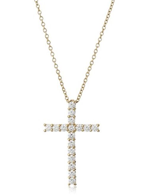 Platinum or Gold Plated Sterling Silver Cross Pendant Necklace with Swarovski Zirconia, 18"